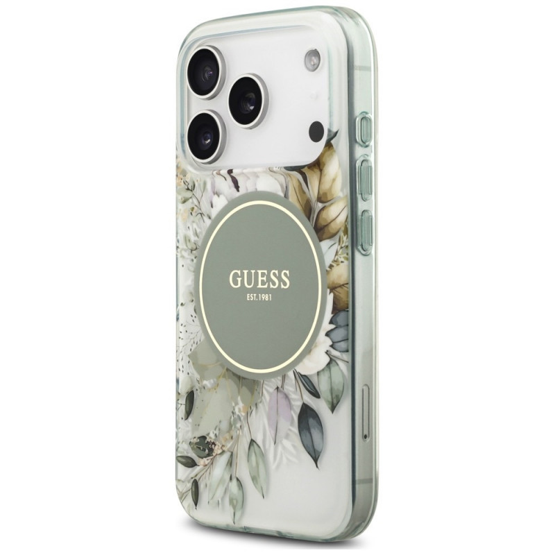 Guess IML Flower & Tonal Circle MagSafe etui dla Apple iPhone 18 Pro Max / 17 Pro Max, zielone