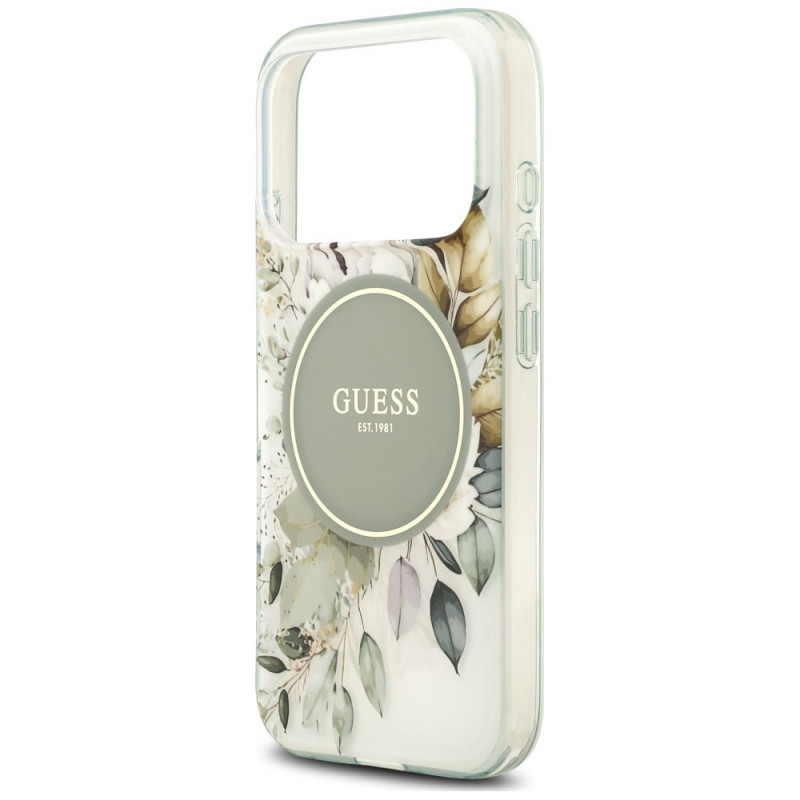 Guess IML Flower & Tonal Circle MagSafe etui dla Apple iPhone 18 Pro Max / 17 Pro Max, zielone