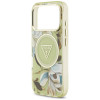 Guess IML Glitter Flowers Triangle MagSafe etui na Apple iPhone 18 Pro Max / 17 Pro Max, zielone