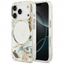 Etui MagSafe Guess IML Glitter Flowers Triangle dla Apple iPhone 18 Pro Max / 17 Pro Max, białe