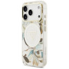 Etui MagSafe Guess IML Glitter Flowers Triangle dla Apple iPhone 18 Pro Max / 17 Pro Max, białe