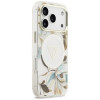 Etui MagSafe Guess IML Glitter Flowers Triangle dla Apple iPhone 18 Pro Max / 17 Pro Max, białe