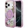 Guess IML Glitter Flowers Triangle MagSafe etui na Apple iPhone 18 Pro Max / 17 Pro Max, fioletowe