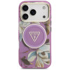 Guess IML Glitter Flowers Triangle MagSafe etui na Apple iPhone 18 Pro Max / 17 Pro Max, fioletowe
