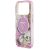 Guess IML Glitter Flowers Triangle MagSafe etui na Apple iPhone 18 Pro Max / 17 Pro Max, fioletowe