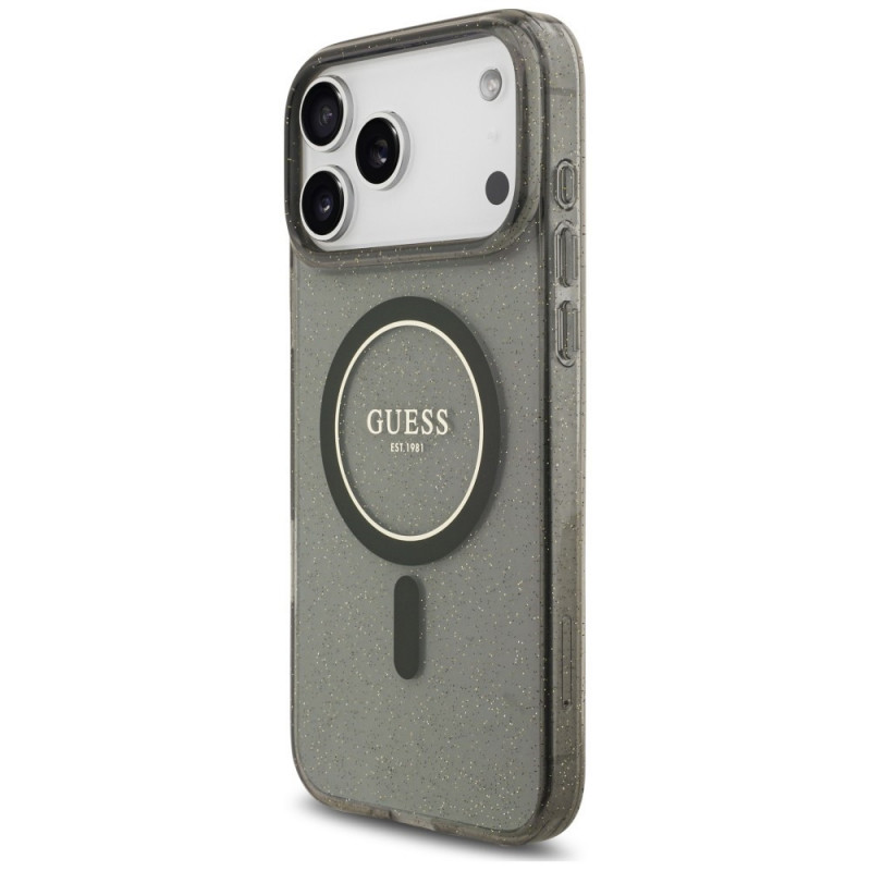 Etui MagSafe Guess IML Glitter Pearl Strap dla Apple iPhone 18 Pro / 17 Pro, czarne