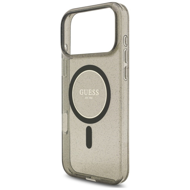 Etui MagSafe Guess IML Glitter Pearl Strap dla Apple iPhone 18 Pro / 17 Pro, czarne