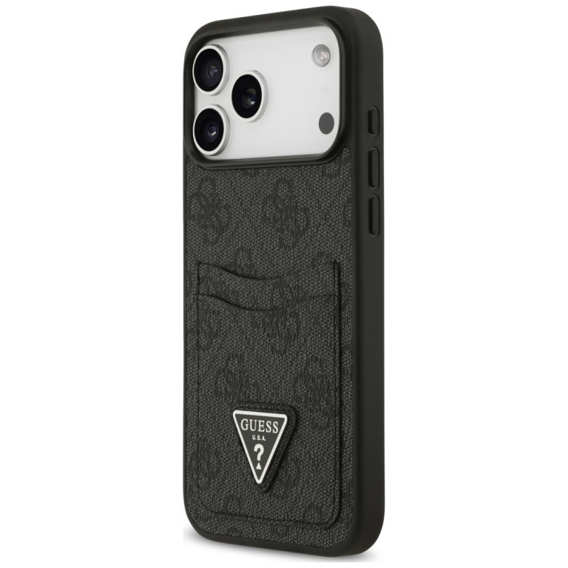 Guess 4G Double Card Triangle etui z podwójnym uchwytem na karty do Apple iPhone 18 Pro Max / 17 Pro Max, czarny