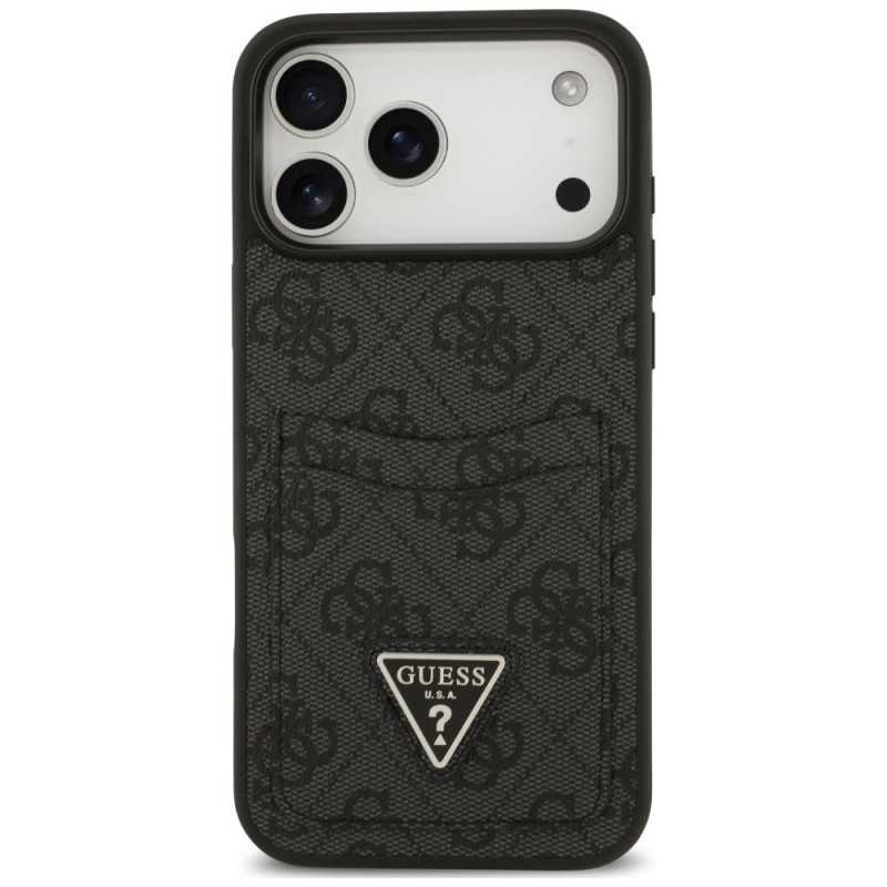 Guess 4G Double Card Triangle etui z podwójnym uchwytem na karty do Apple iPhone 18 Pro Max / 17 Pro Max, czarny