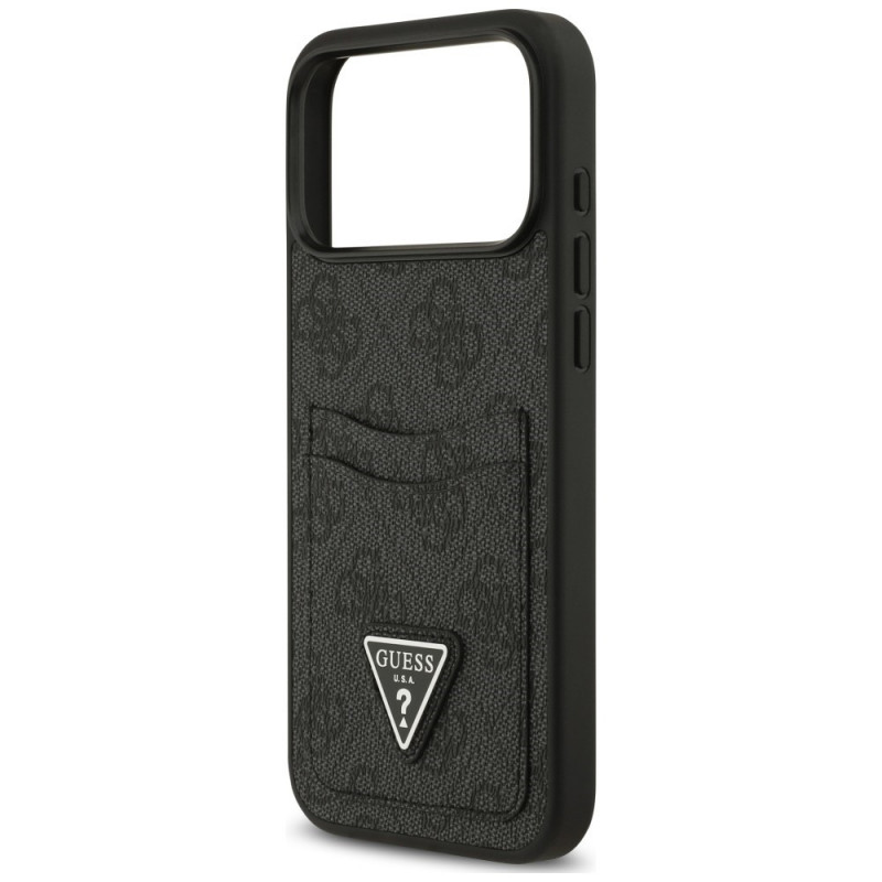Guess 4G Double Card Triangle etui z podwójnym uchwytem na karty do Apple iPhone 18 Pro Max / 17 Pro Max, czarny