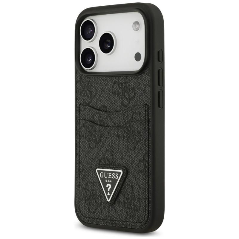 Guess 4G Double Card Triangle etui na kartę podwójną do Apple iPhone 18 Pro / 17 Pro, czarny