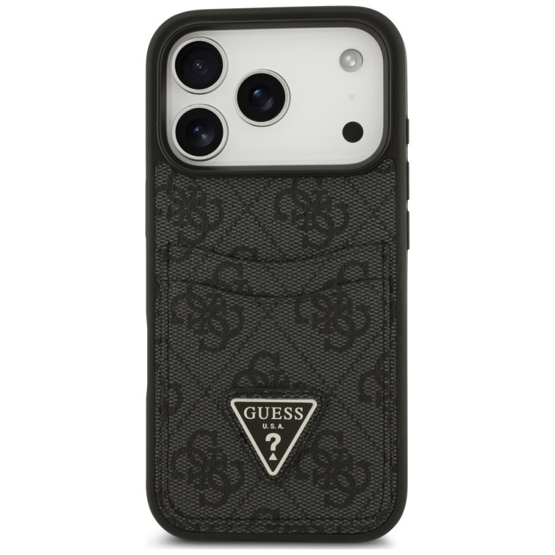 Guess 4G Double Card Triangle etui na kartę podwójną do Apple iPhone 18 Pro / 17 Pro, czarny