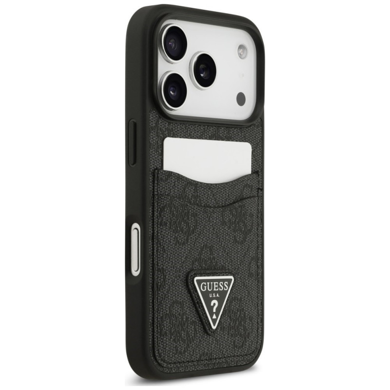 Guess 4G Double Card Triangle etui na kartę podwójną do Apple iPhone 18 Pro / 17 Pro, czarny