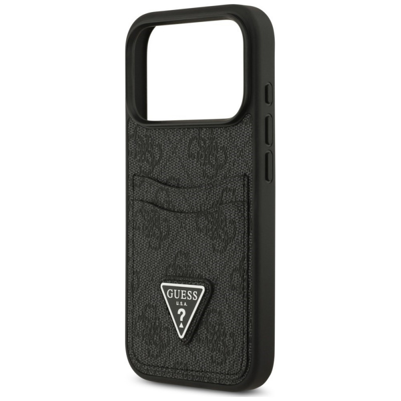 Guess 4G Double Card Triangle etui na kartę podwójną do Apple iPhone 18 Pro / 17 Pro, czarny