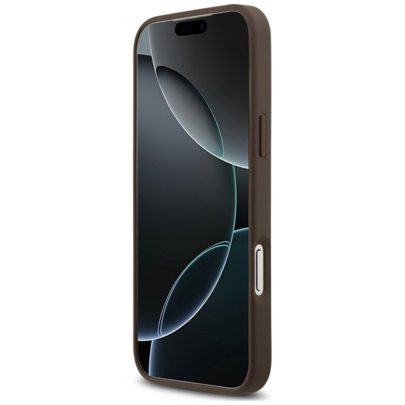 Guess 4G Double Card Triangle etui z podwójnym uchwytem na karty dla Apple iPhone 18 Pro Max / 17 Pro Max, brązowe