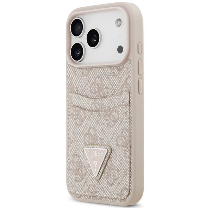 Guess 4G Double Card Triangle etui z podwójną kieszenią na karty do Apple iPhone 18 Pro / 17 Pro, różowy