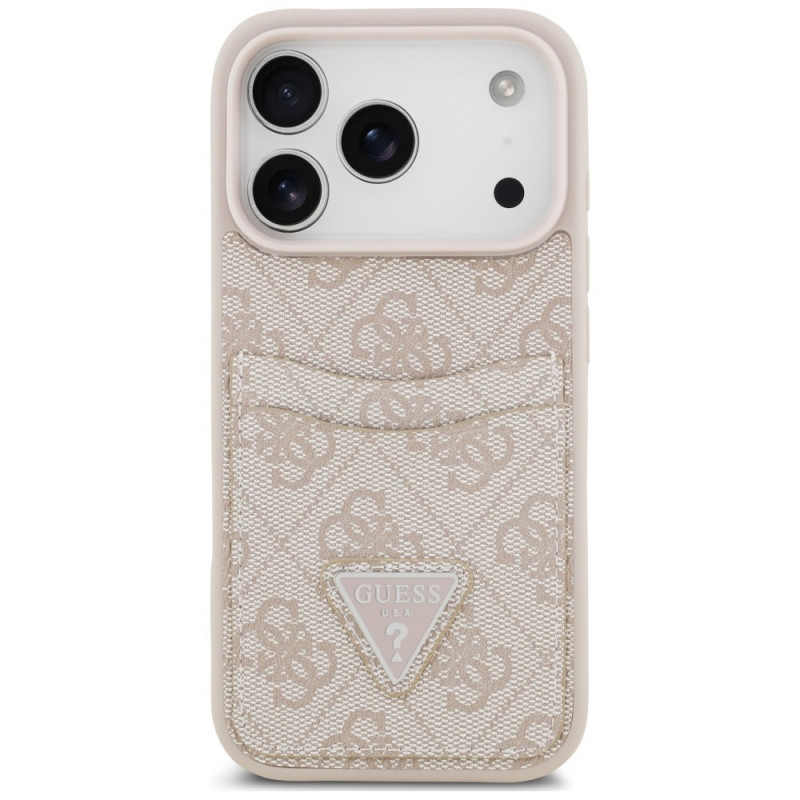 Guess 4G Double Card Triangle etui z podwójną kieszenią na karty do Apple iPhone 18 Pro / 17 Pro, różowy