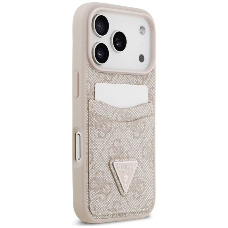 Guess 4G Double Card Triangle etui z podwójnym uchwytem na karty do Apple iPhone 18 Pro Max / 17 Pro Max, różowy