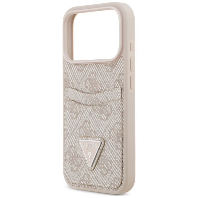 Guess 4G Double Card Triangle etui z podwójnym uchwytem na karty do Apple iPhone 18 Pro Max / 17 Pro Max, różowy