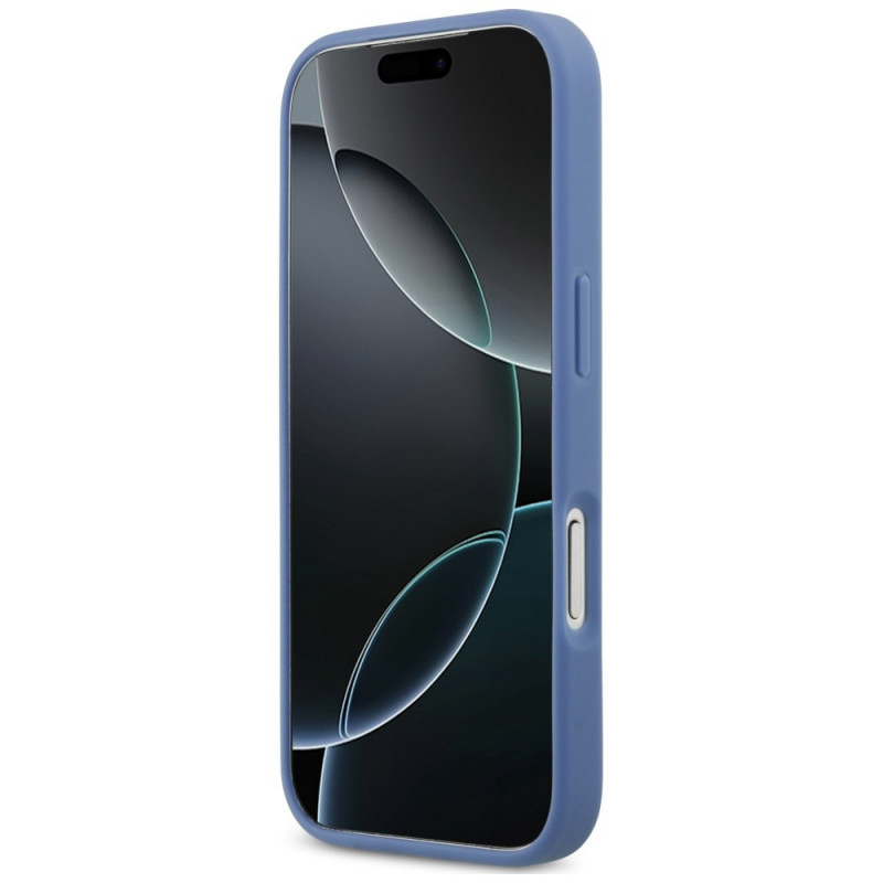 Guess 4G Double Card Triangle etui na kartę podwójną do Apple iPhone 18 Pro / 17 Pro, niebieskie