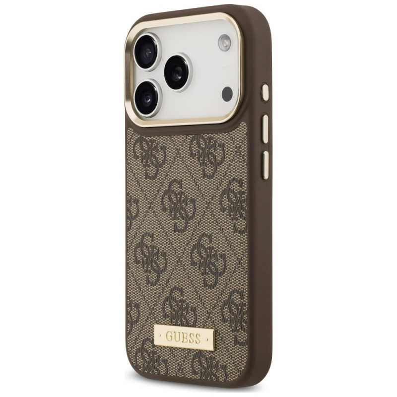 Guess 4G Logo Plate MagSafe etui dla Apple iPhone 18 Pro / 17 Pro, brązowe