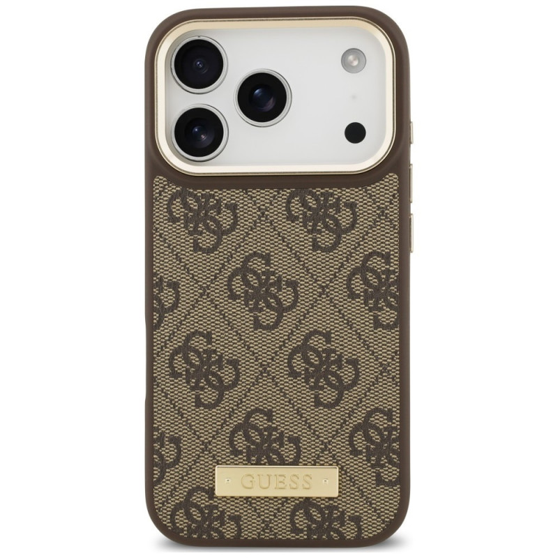 Guess 4G Logo Plate MagSafe etui dla Apple iPhone 18 Pro / 17 Pro, brązowe