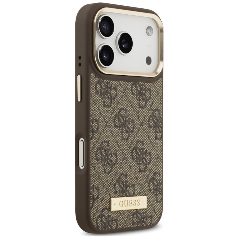Guess 4G Logo Plate MagSafe etui dla Apple iPhone 18 Pro / 17 Pro, brązowe