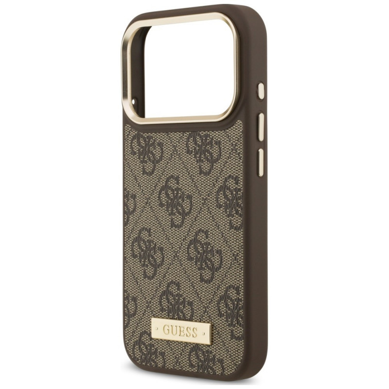 Guess 4G Logo Plate MagSafe etui dla Apple iPhone 18 Pro / 17 Pro, brązowe
