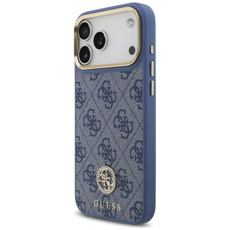 Etui MagSafe Guess 4G Strass Logo dla Apple iPhone 18 Pro Max / 17 Pro Max, niebieskie