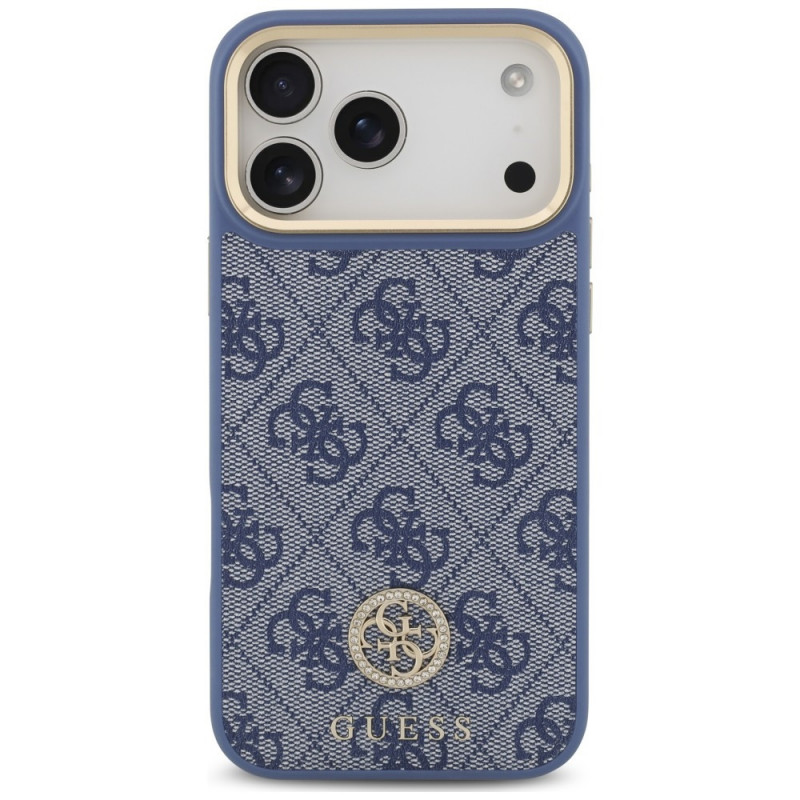 Etui MagSafe Guess 4G Strass Logo dla Apple iPhone 18 Pro Max / 17 Pro Max, niebieskie