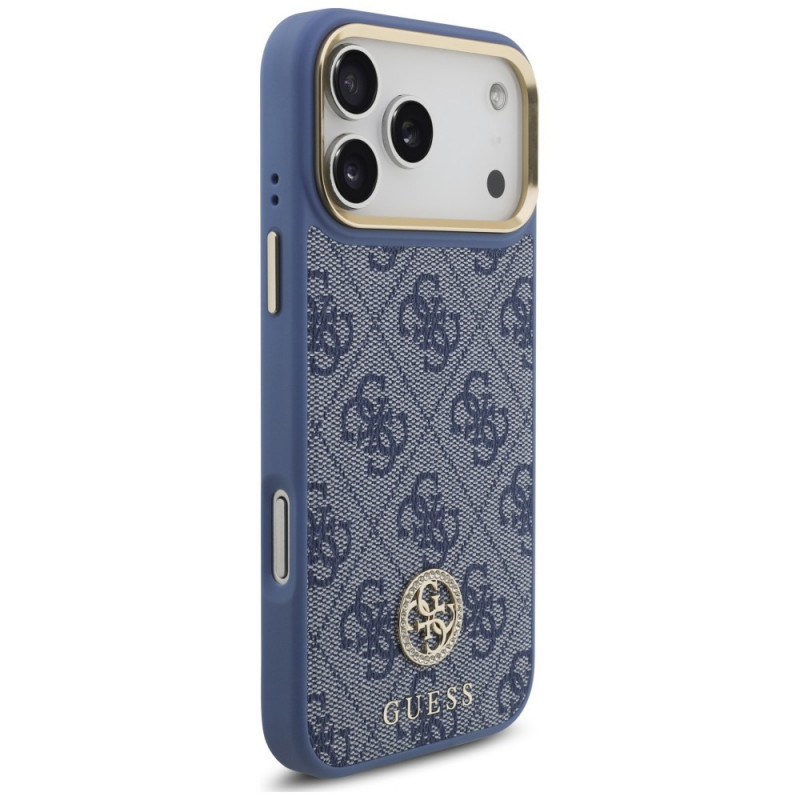 Etui MagSafe Guess 4G Strass Logo dla Apple iPhone 18 Pro Max / 17 Pro Max, niebieskie