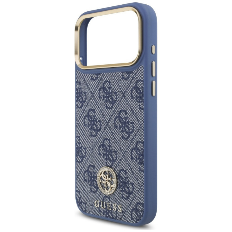 Etui MagSafe Guess 4G Strass Logo dla Apple iPhone 18 Pro Max / 17 Pro Max, niebieskie