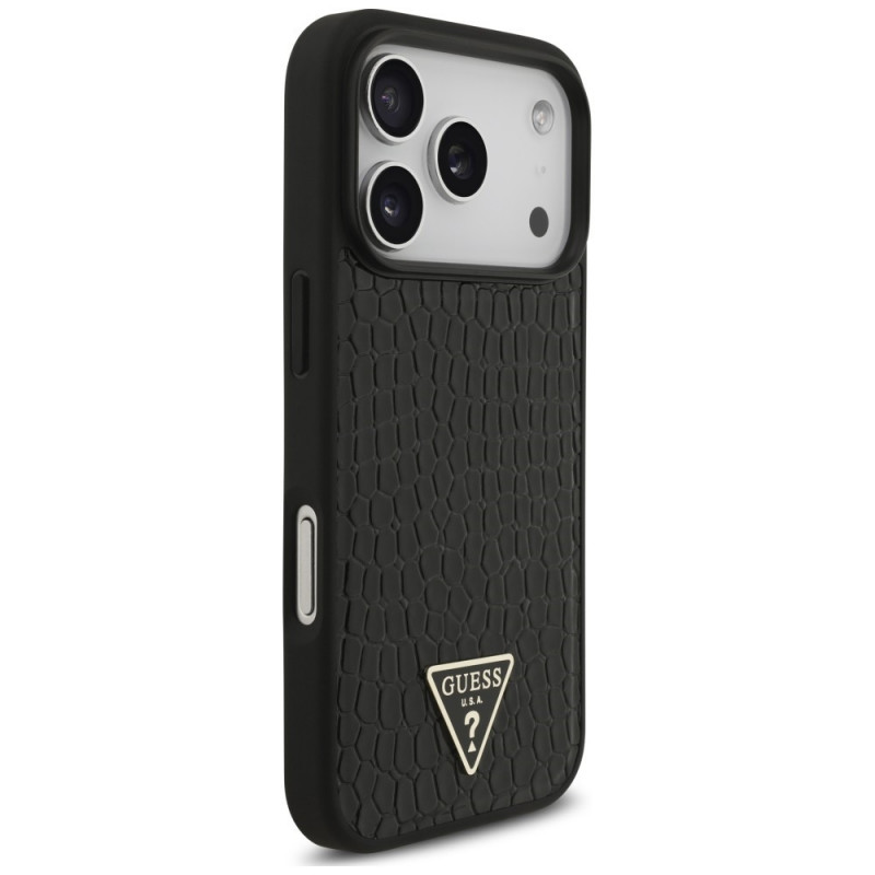Etui MagSafe Guess Croco Triangle Logo dla Apple iPhone 18 Pro / 17 Pro, czarne