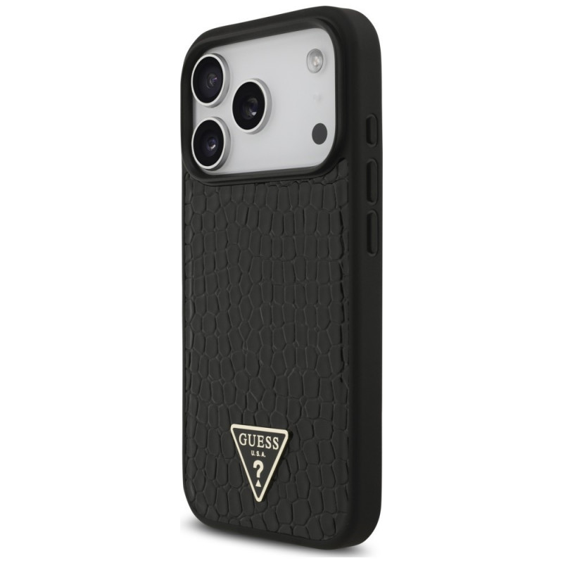 Etui MagSafe Guess Croco Triangle Logo dla Apple iPhone 18 Pro Max / 17 Pro Max, czarne