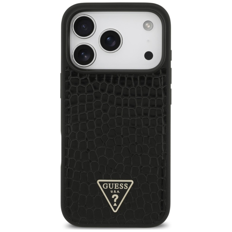 Etui MagSafe Guess Croco Triangle Logo dla Apple iPhone 18 Pro Max / 17 Pro Max, czarne