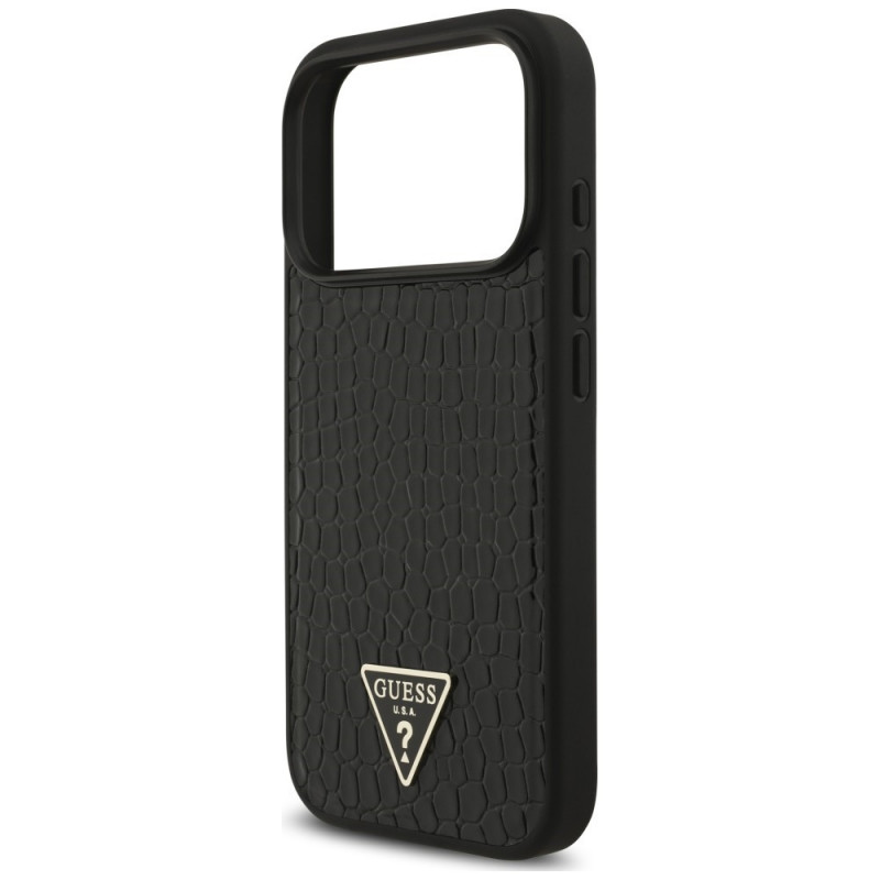 Etui MagSafe Guess Croco Triangle Logo dla Apple iPhone 18 Pro Max / 17 Pro Max, czarne