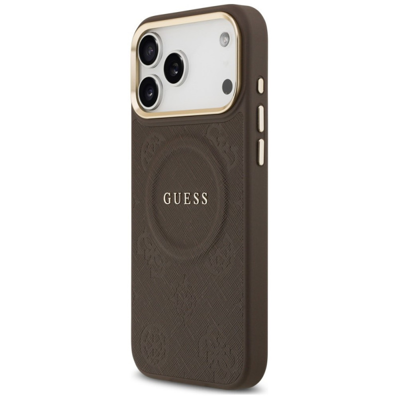 Etui ochronne Guess Peony Hot Stamp MagSafe dla Apple iPhone 18 Pro Max / 17 Pro Max, brązowe