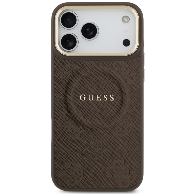 Etui ochronne Guess Peony Hot Stamp MagSafe dla Apple iPhone 18 Pro Max / 17 Pro Max, brązowe