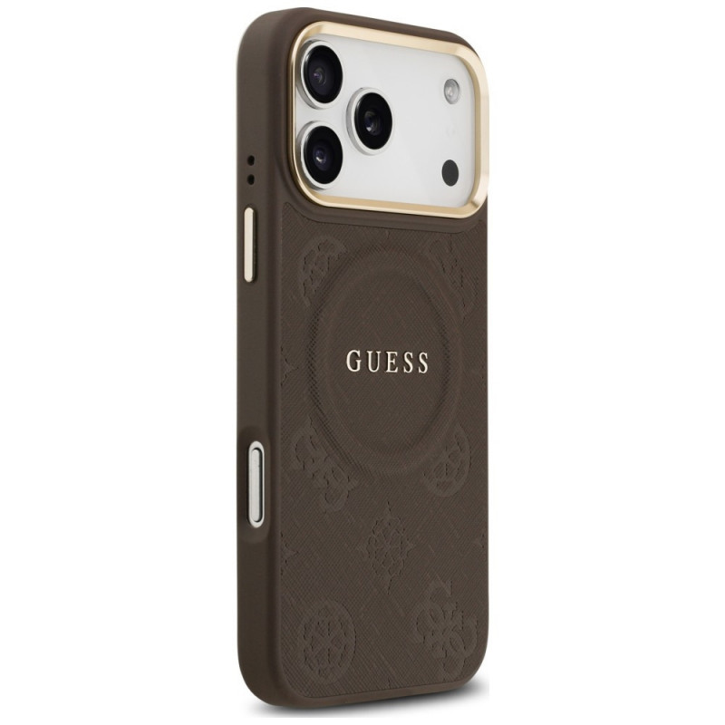 Etui ochronne Guess Peony Hot Stamp MagSafe dla Apple iPhone 18 Pro Max / 17 Pro Max, brązowe