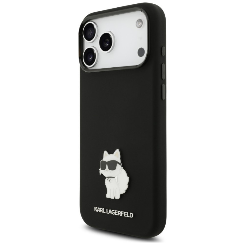 Karl Lagerfeld Silicone Choupette Metal Pin etui na Apple iPhone 18 Pro Max / 17 Pro Max, czarny