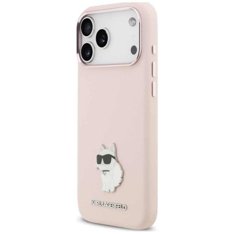 Etui Karl Lagerfeld Silicone Choupette Metal Pin do Apple iPhone 18 Pro Max / 17 Pro Max, różowe