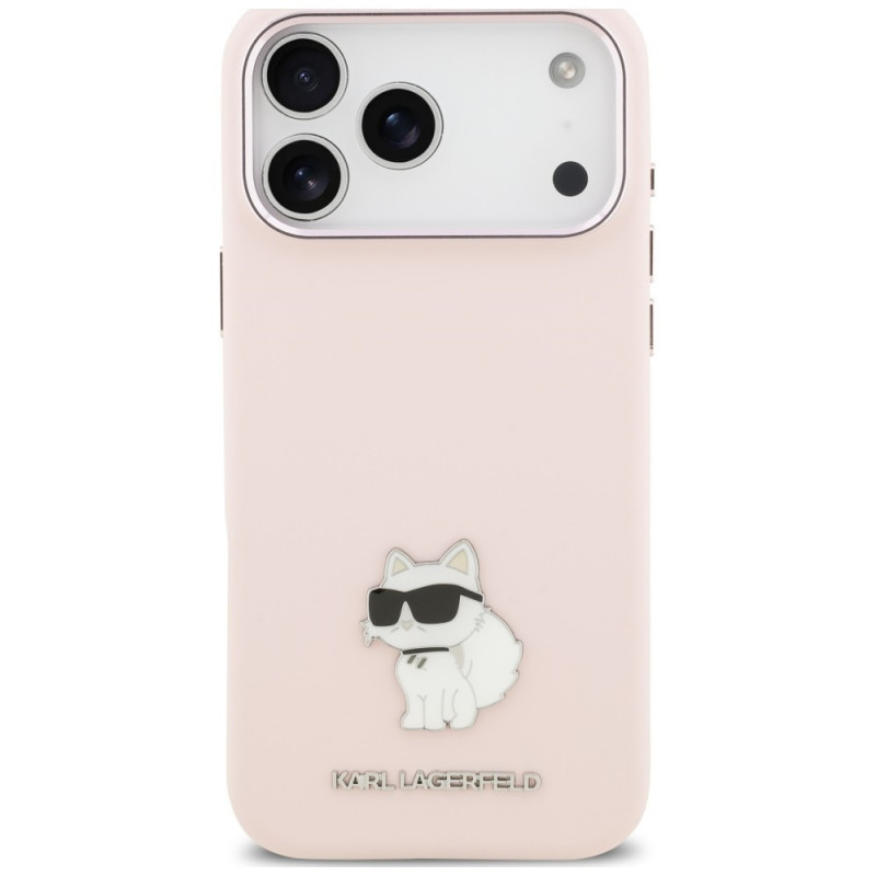 Etui Karl Lagerfeld Silicone Choupette Metal Pin do Apple iPhone 18 Pro Max / 17 Pro Max, różowe