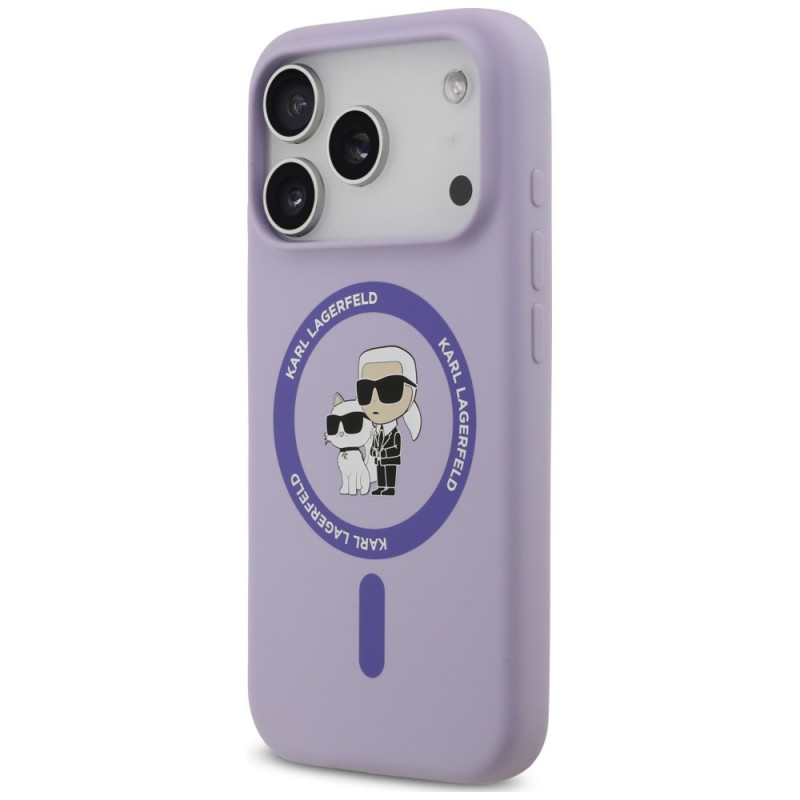 Etui MagSafe Karl Lagerfeld Silicone Karl&Choupette Ring na Apple iPhone 18 Pro / 17 Pro, fioletowe