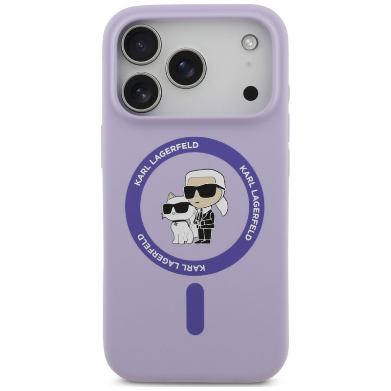 Etui MagSafe Karl Lagerfeld Silicone Karl&Choupette Ring na Apple iPhone 18 Pro / 17 Pro, fioletowe