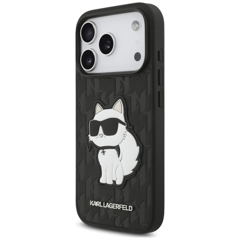 Etui Karl Lagerfeld Saffiano Mono Patch Choupette dla Apple iPhone 18 Pro / 17 Pro, czarny