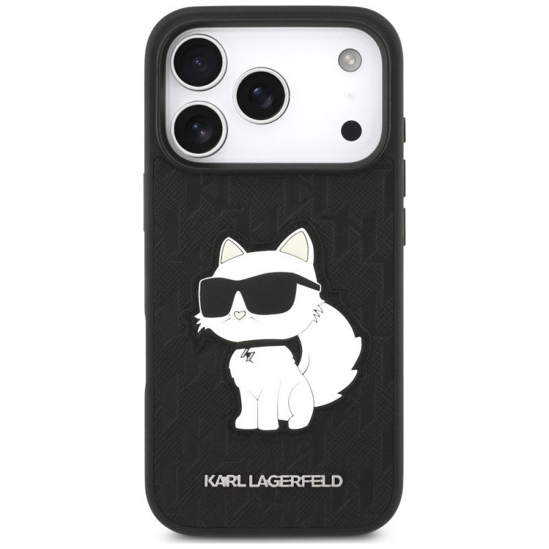Etui Karl Lagerfeld Saffiano Mono Patch Choupette dla Apple iPhone 18 Pro / 17 Pro, czarny