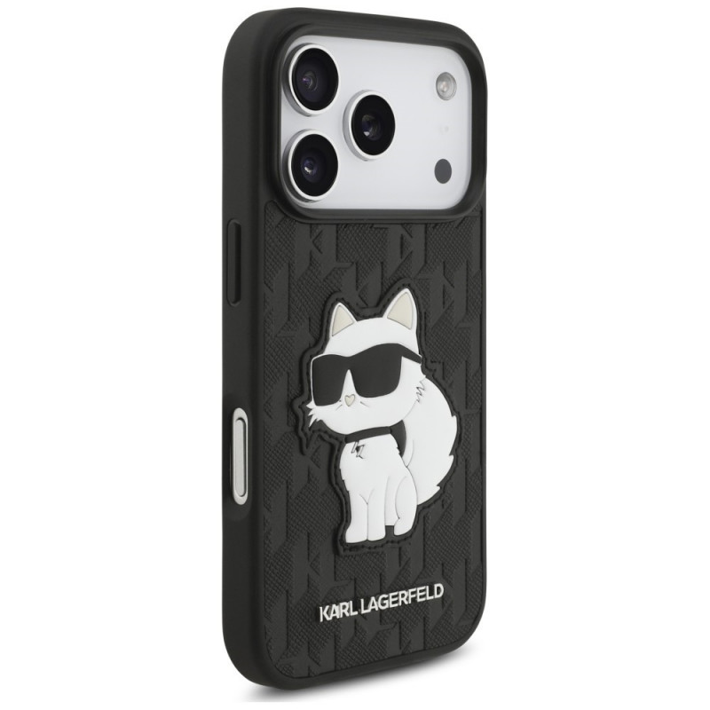 Etui Karl Lagerfeld Saffiano Mono Patch Choupette dla Apple iPhone 18 Pro / 17 Pro, czarny