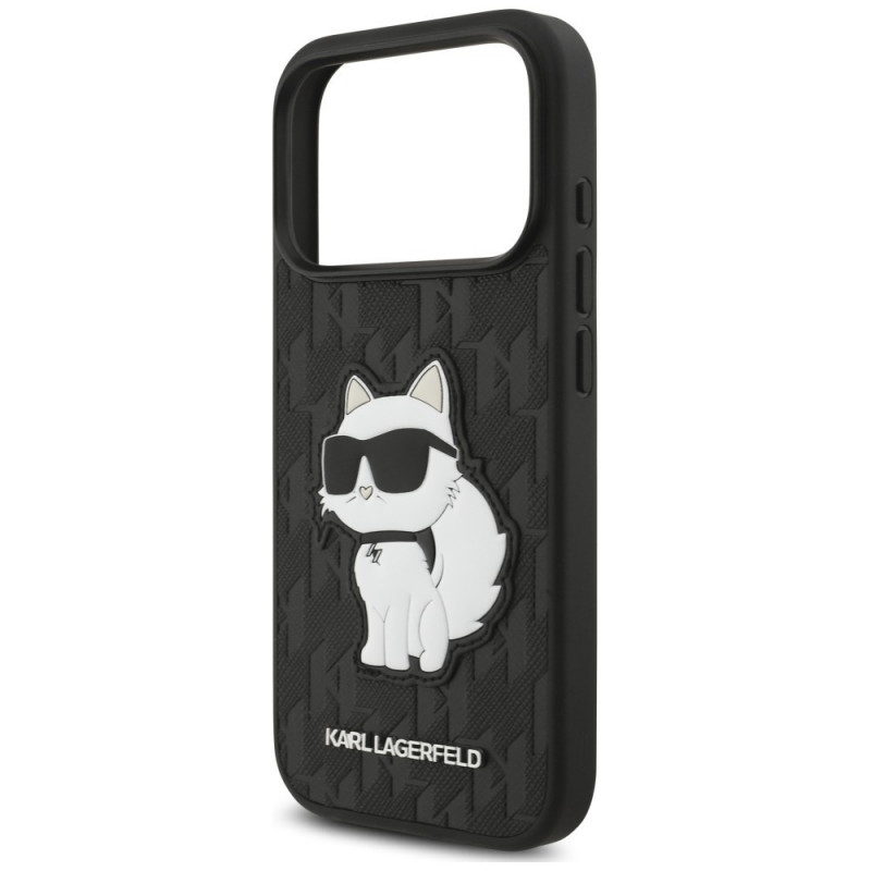 Etui Karl Lagerfeld Saffiano Mono Patch Choupette dla Apple iPhone 18 Pro / 17 Pro, czarny