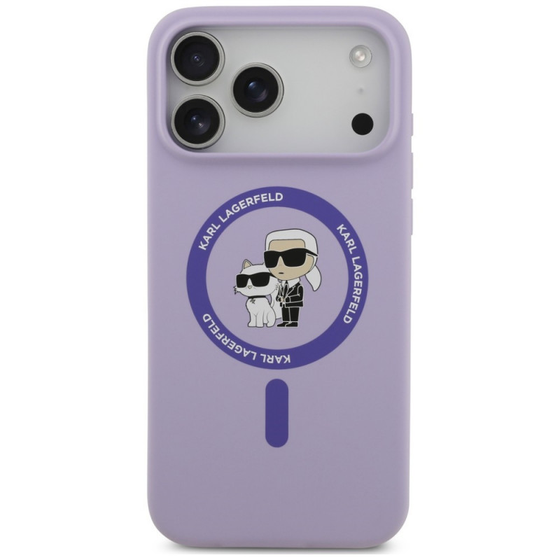 Etui silikonowe Karl Lagerfeld Karl&Choupette Ring MagSafe na Apple iPhone 18 Pro Max / iPhone 17 Pro Max, fioletowe