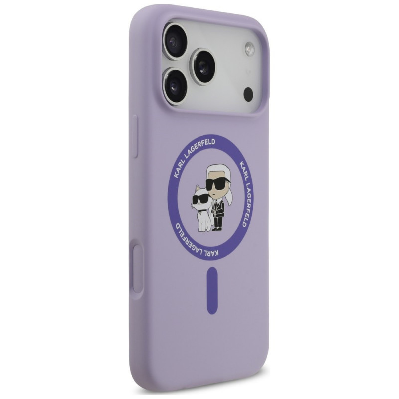 Etui silikonowe Karl Lagerfeld Karl&Choupette Ring MagSafe na Apple iPhone 18 Pro Max / iPhone 17 Pro Max, fioletowe